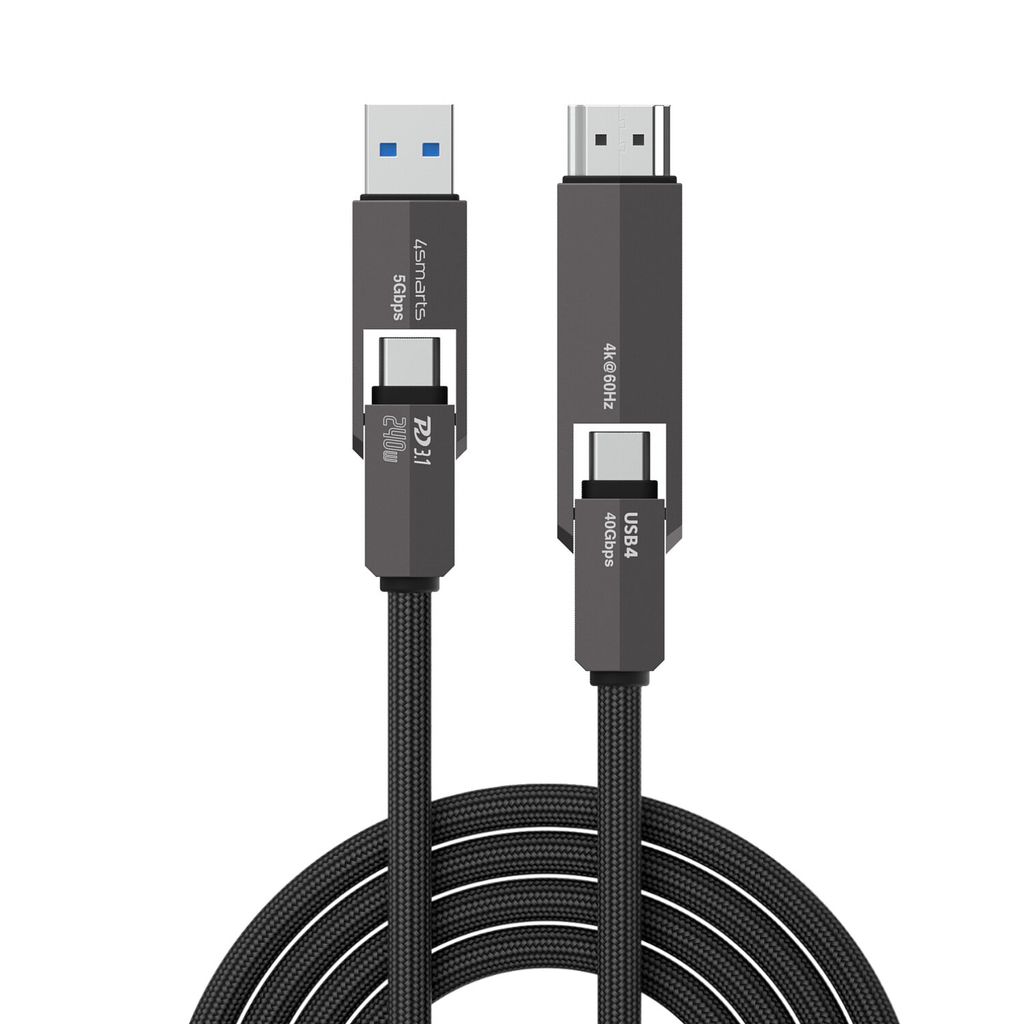 4Smarts ComboCord USB4/USB-C till HDMI/USB-C kabel 240W, 1.5 m – svart | Kablar - Bild / Ljud - HDMI | Batteritema