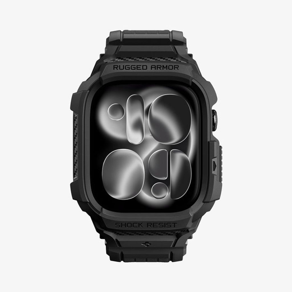Spigen Apple Watch 12 (42mm) Kellonranneke & Kuori Rugged Armor Pro - Musta