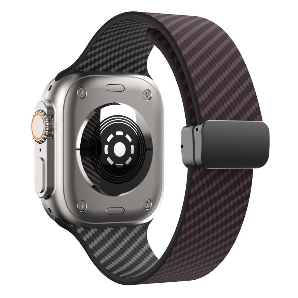 Apple Watch 49 / 46 / 44 / 42mm Klockarmband kolfibertextur - Mörkbrun/Svart