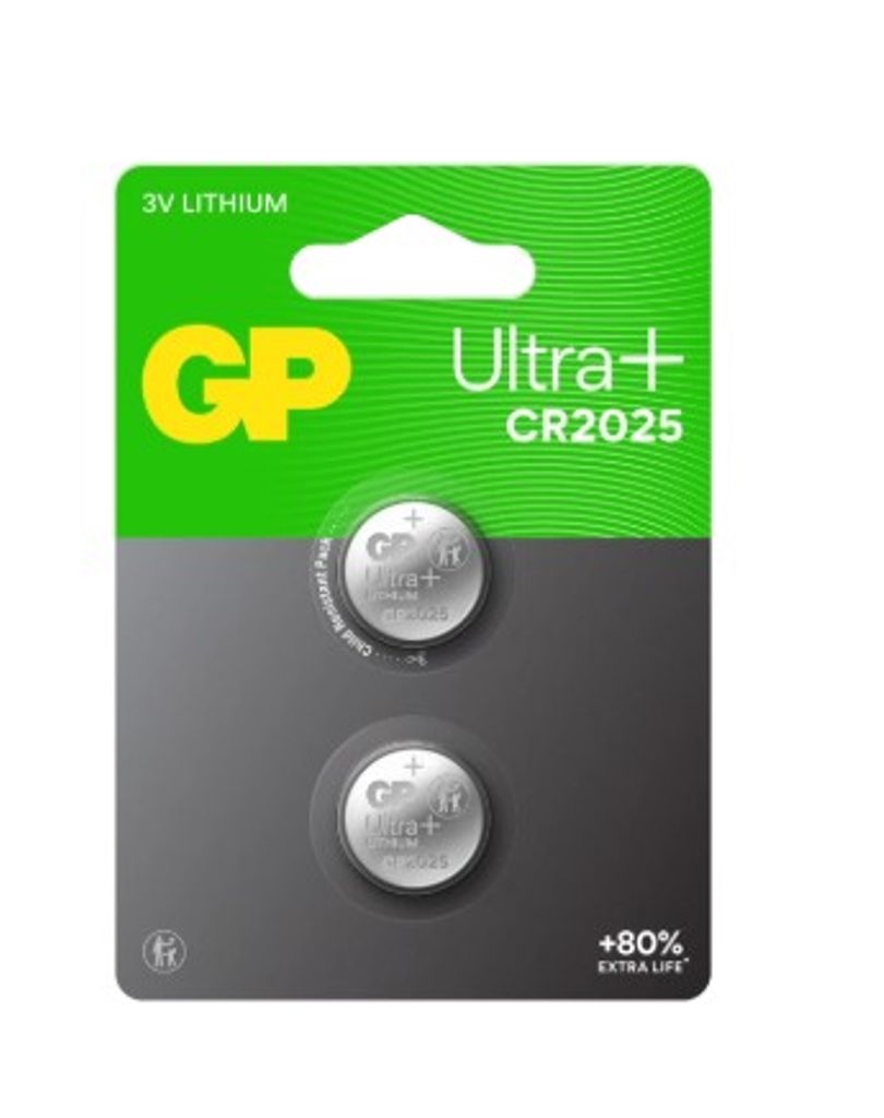 CR2025 2-pakning GP Ultra Plus litiumknappcellebatterier