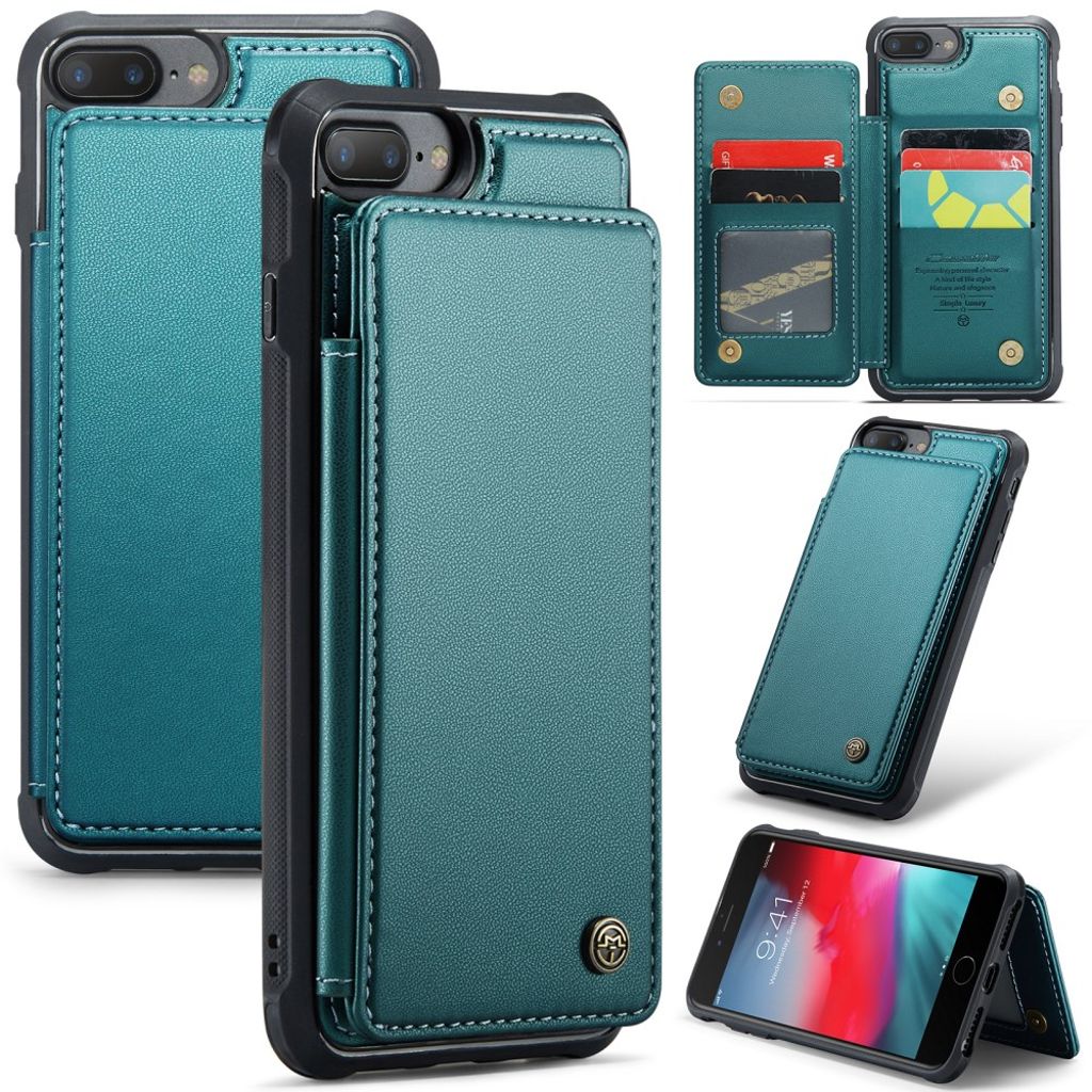 CASEME iPhone 6 Plus/6s Plus/7 Plus/8 Plus Cover med 5 Kortplads - Grøn