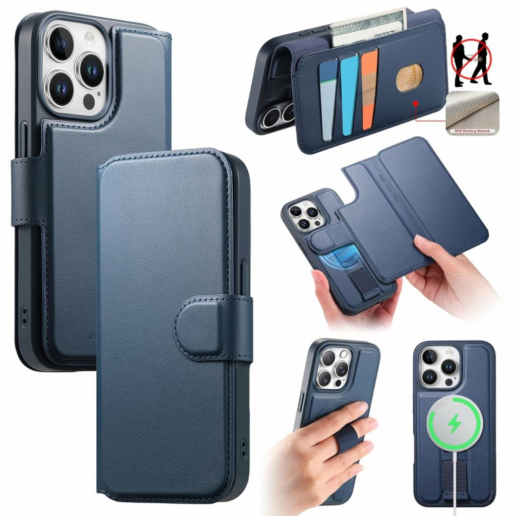CASENEO iPhone 15 Pro MagSafe Wallet Cover Detachable wallet - Blue