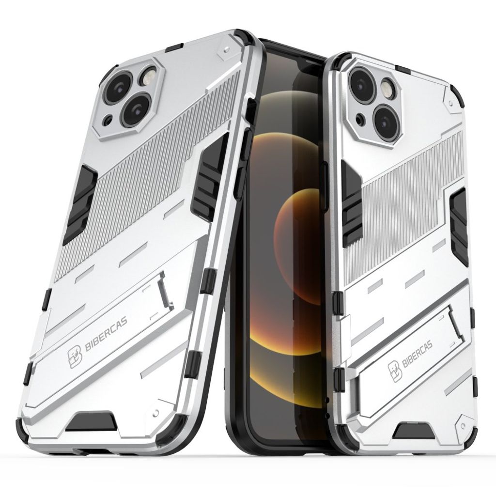 iPhone 13 Case Stand Dual Layer PC+TPU Shockproof - White