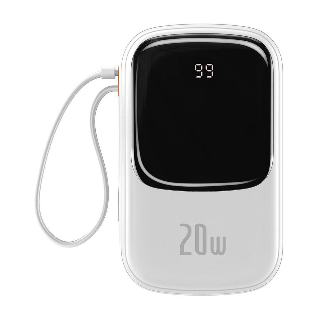 Baseus Qpow Digital Display Power Bank 20000mAh 20W med innebygd Lightning-kabel hvit