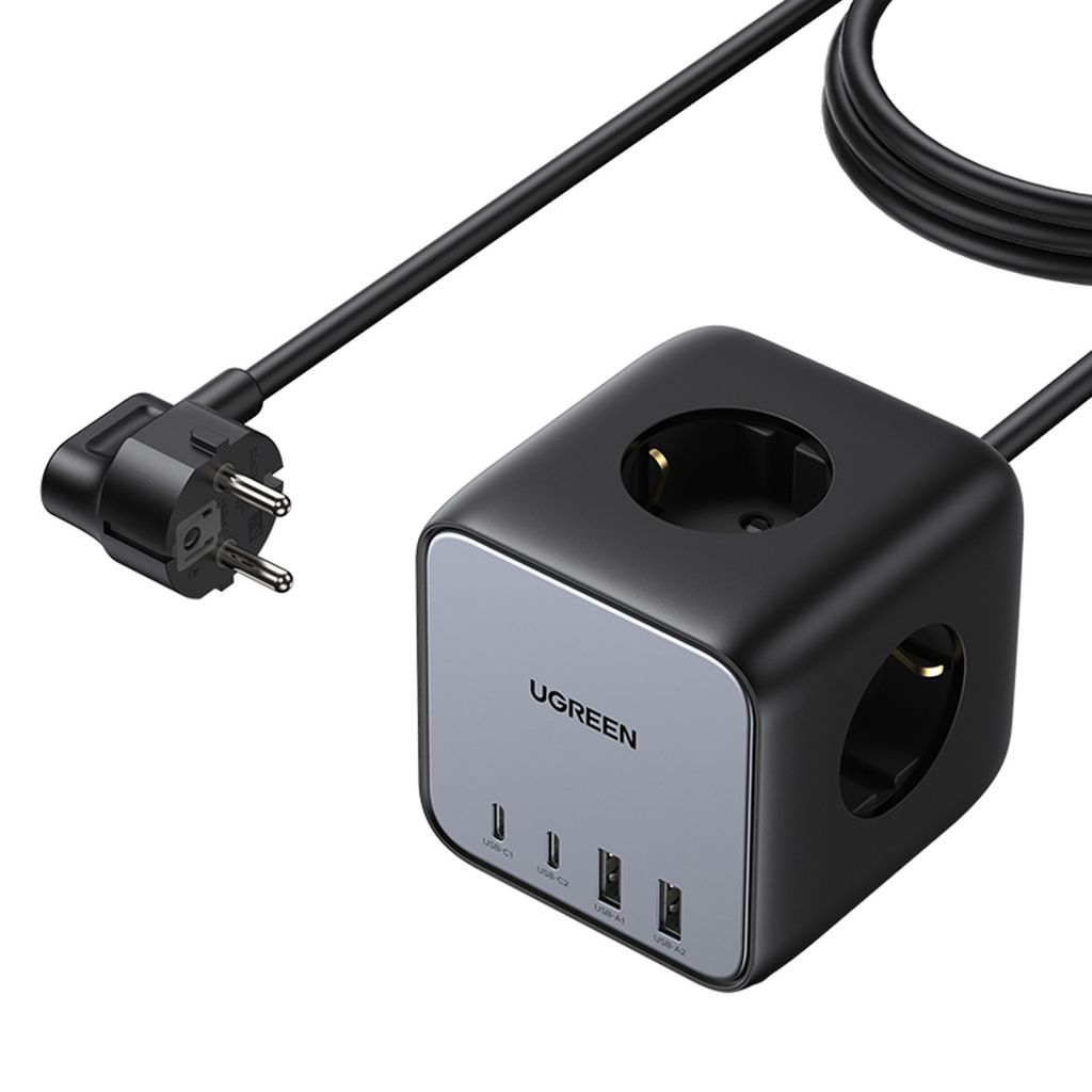 Ugreen cube power strip 65W USB / USB C + 3x AC socket musta (CD268)