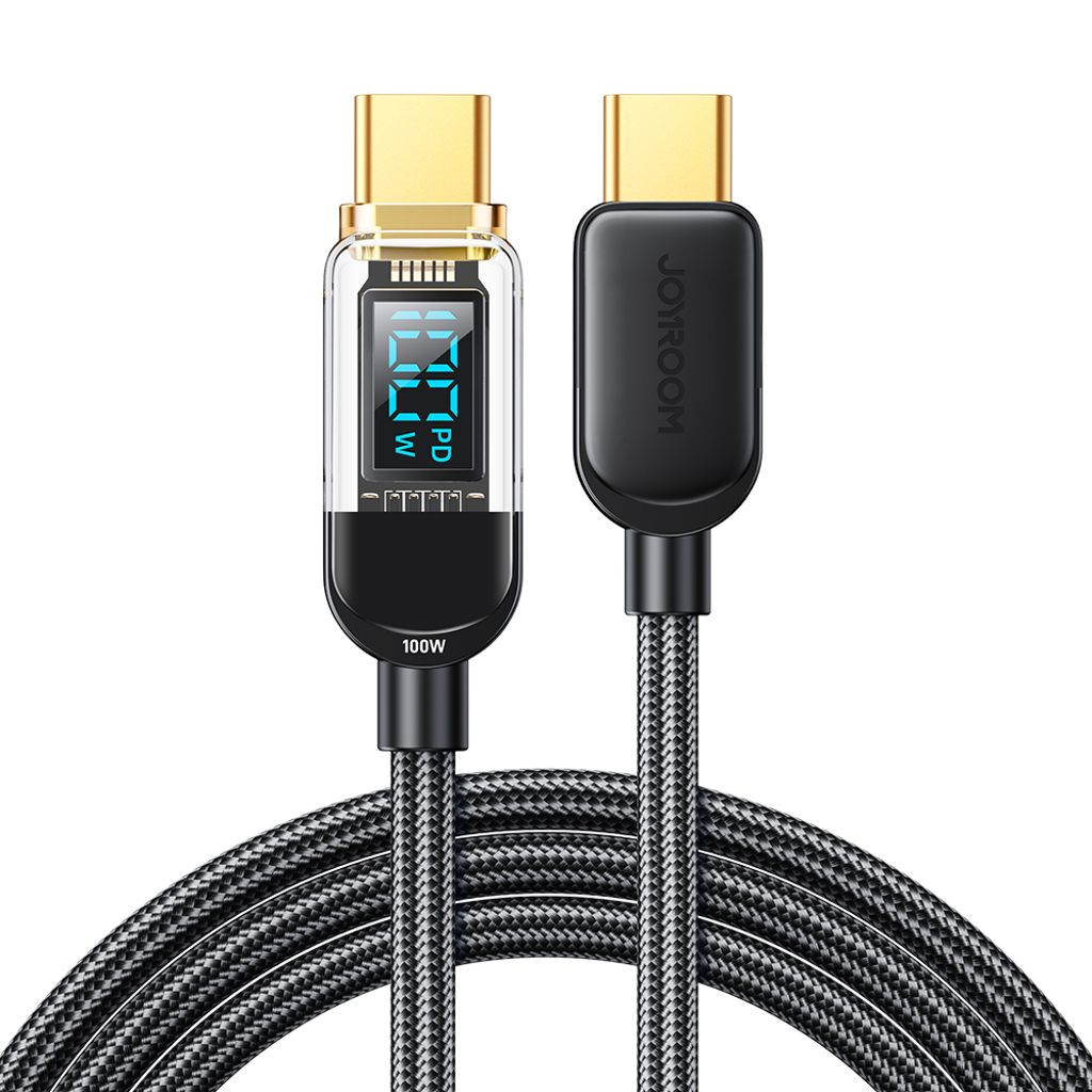 Joyroom A4 USB-C / USB-C 100W 1.2m kabel med display – Sort