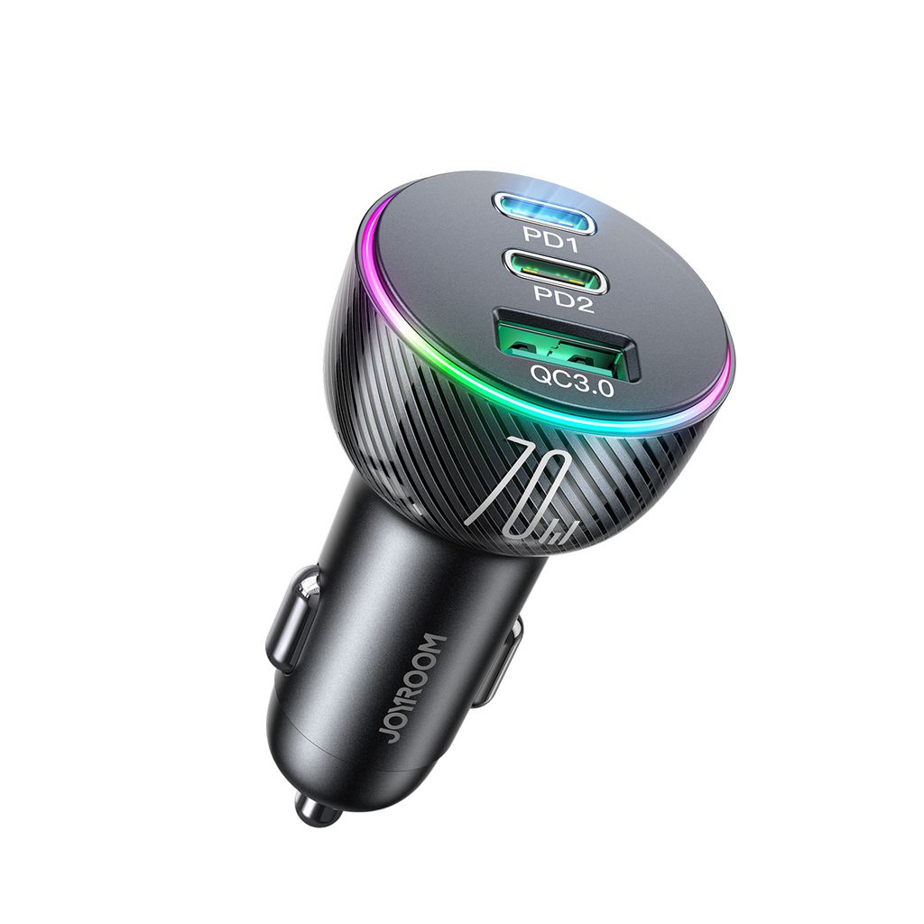 Joyroom biloplader 70W med 3 porte: USB, 2x USB-C sort (JR-CL26)