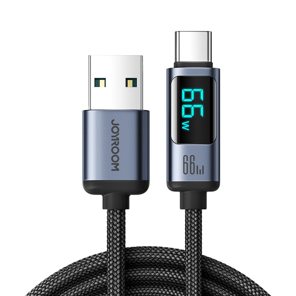 Joyroom Prism Series A16 USB-C / USB-A Kabel 66W 1.2m med LED-display – Sort