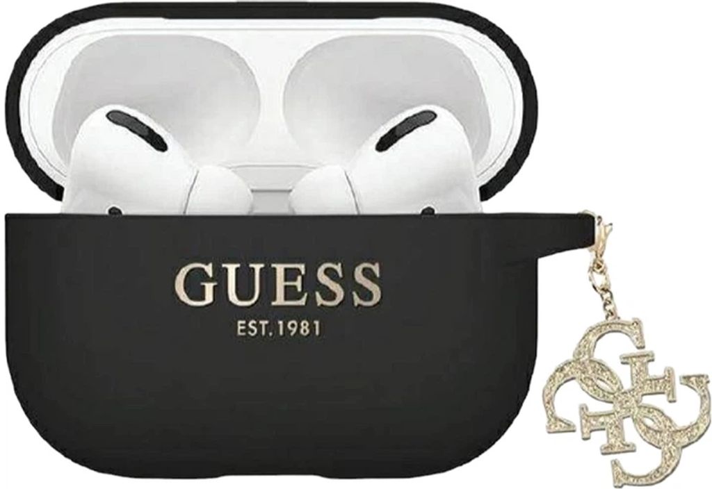 Guess AirPods Pro 2 Silikonfodral med glitterberlock – Svart