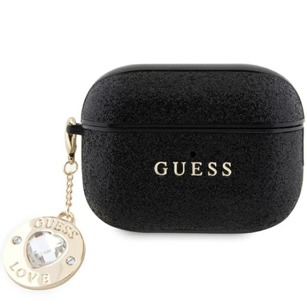 Guess AirPods Pro 2 Glitter Etui med Hjertevedhæng - Sort
