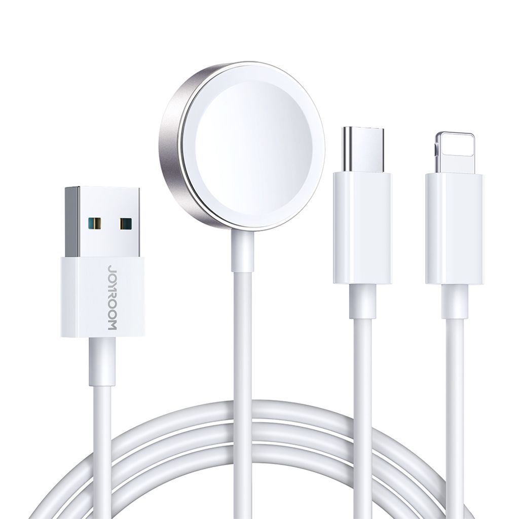 Joyroom S-IW008 3-i-1 magnetisk ladekabel USB-A til Lightning/USB-C 1,2m hvit