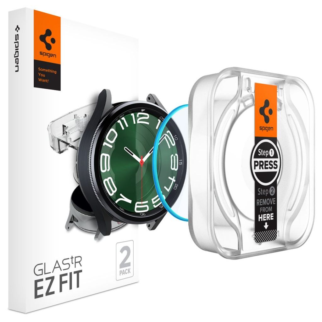 Spigen Glas.tR EZ Fit Screen Protector for Samsung Galaxy Watch 6 Classic (47mm), 2-pack
