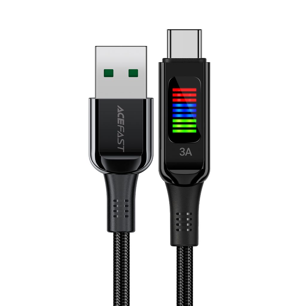 Acefast C7-04 USB-A til USB-C kabel 60W 1,2m med display – svart
