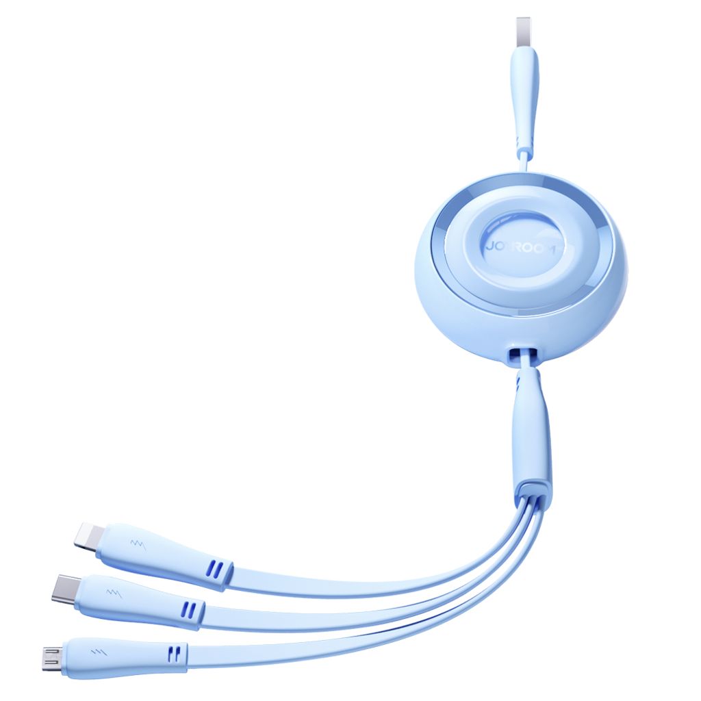 Joyroom Colorful Series S-A40 uttrekkbar 3-i-1 kabel USB-A - USB-C/Lightning/Micro USB 1m blå