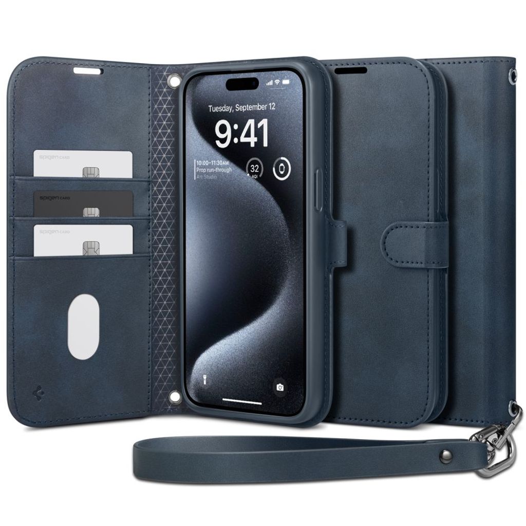 Spigen Wallet S Pro Etui til iPhone 15 Pro - Marineblå