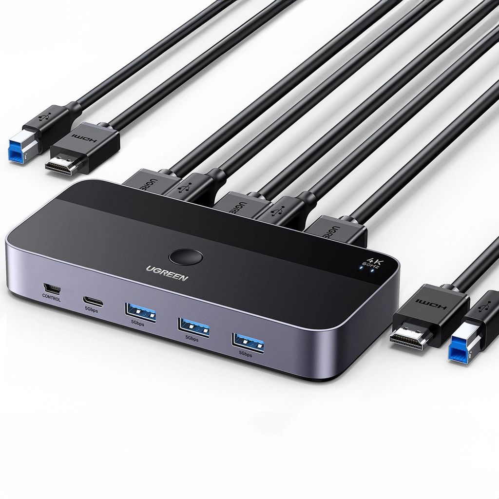 Ugrøn 2-i-1 HDMI / KVM-switch med 5 indgange / 6 udgange