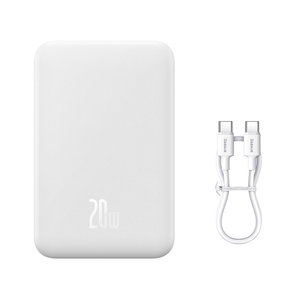 Baseus Magnetic Mini 20000 mAh 20W powerbank hvit + USB-C/USB-C kabel