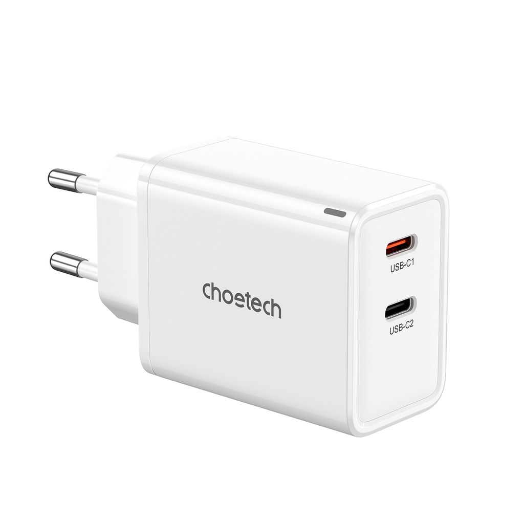 Choetech PD6013 2x USB-C PD 65W GaN vegglader – hvit