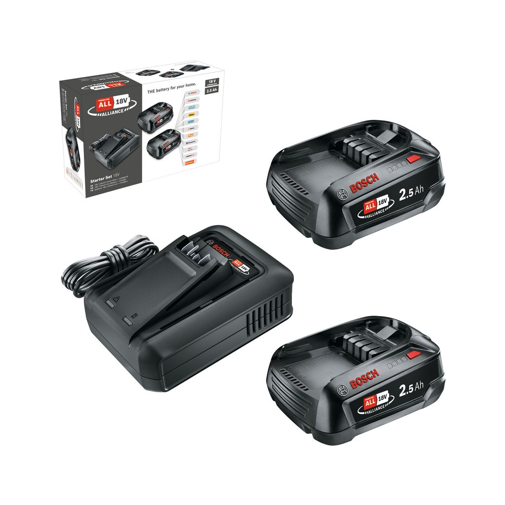 Bosch Batteriset 2st 18V-batteri 2,5Ah med batteriladdare AL 18V-44 | Batterier - Verktygsbatterier - Bosch | Batteritema