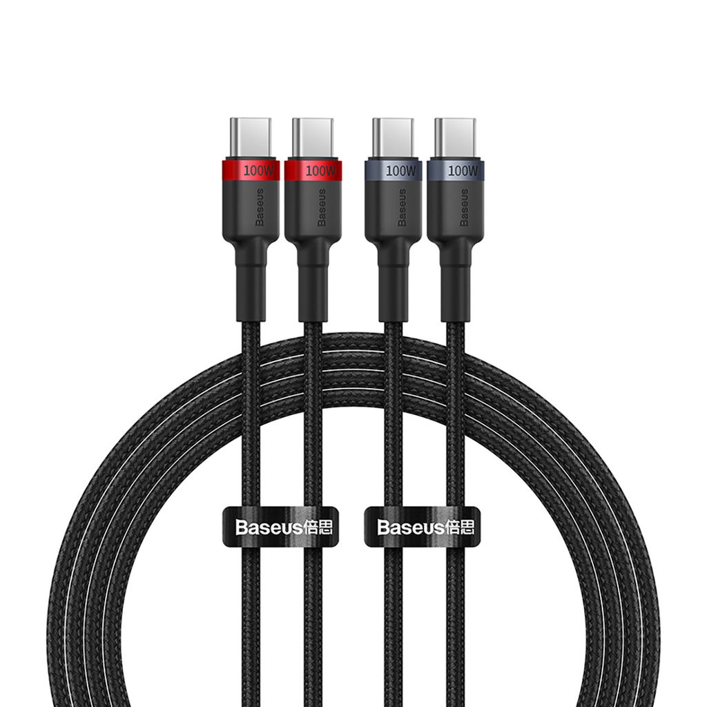 Baseus Cafule USB-C til USB-C kabel 100W, 2-pak (1 m, rød-sort & sort-grå)
