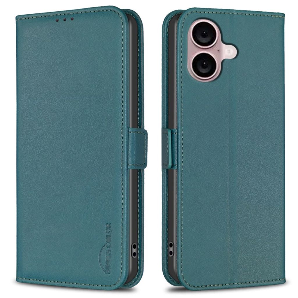 BINFEN COLOR iPhone 16 Wallet Cover Flip with Card Slots – Green