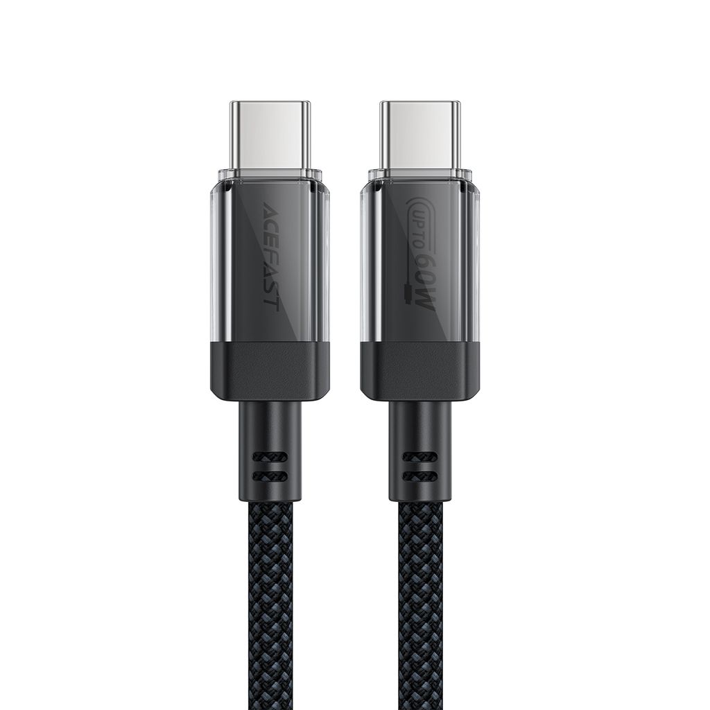 Acefast C12 USB-C / USB-C PD kabel 60W med nylonflet - sort