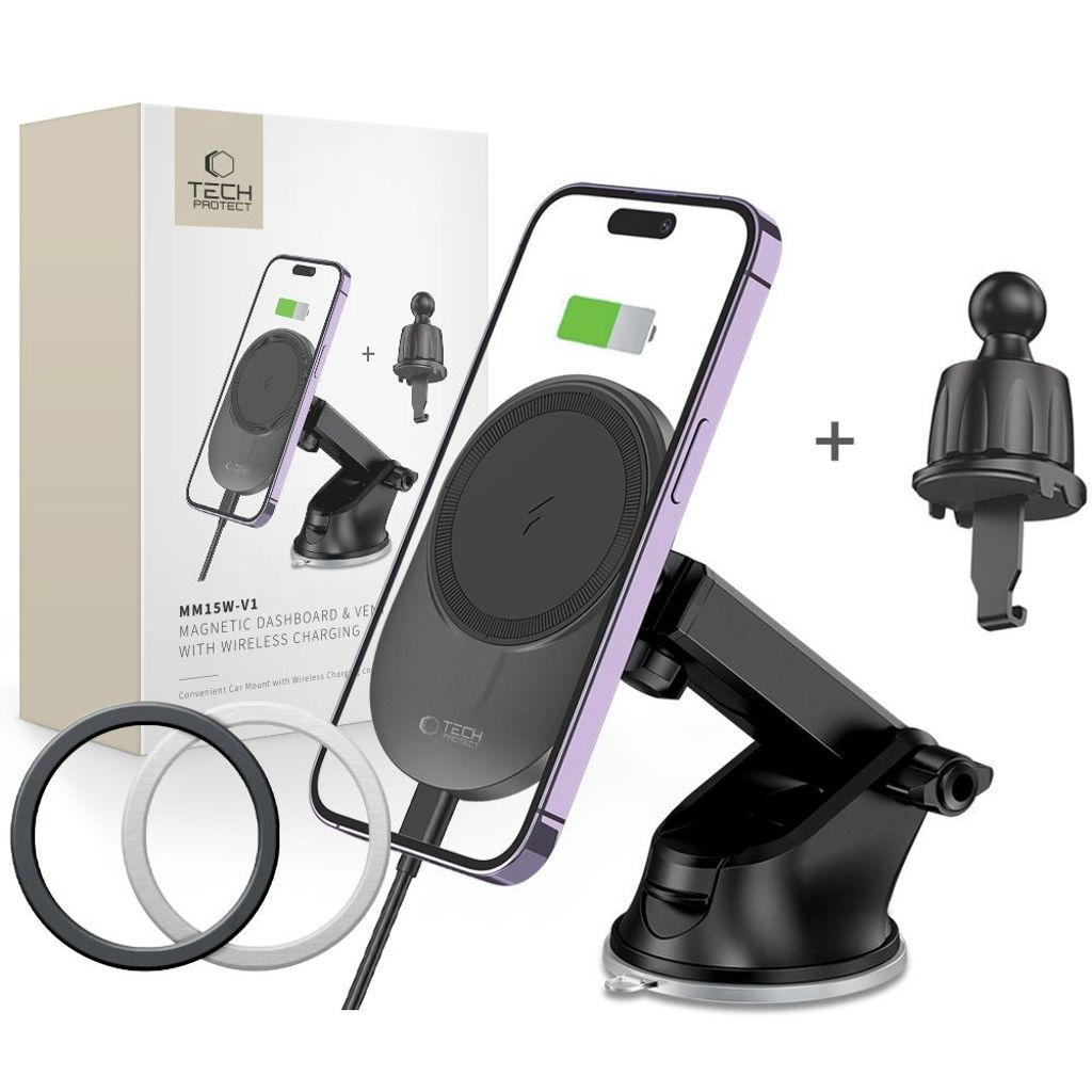 Tech-Protect MM15W-V1 bilholder med MagSafe 15W trådløs oplader – sort