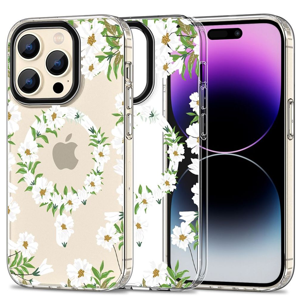 Tech-Protect MagMood MagSafe Case for iPhone 15 Pro - White Daisies