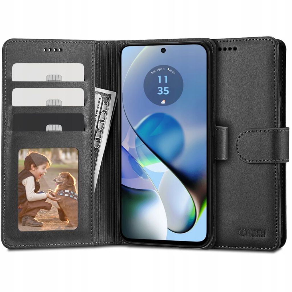 Tech-Protect Wallet Fodral till Motorola Moto G54 5G / G54 5G Power - Svart