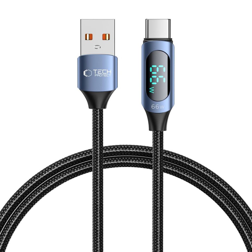 Tech-Protect UltraBoost kabel med LED display USB-C/USB-A 66W 1m blå