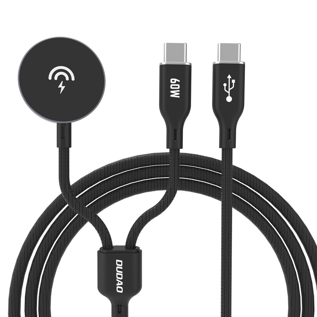 Dudao A12MaxC PD60W 2-i-1 lader for Apple Watch og USB-C – svart