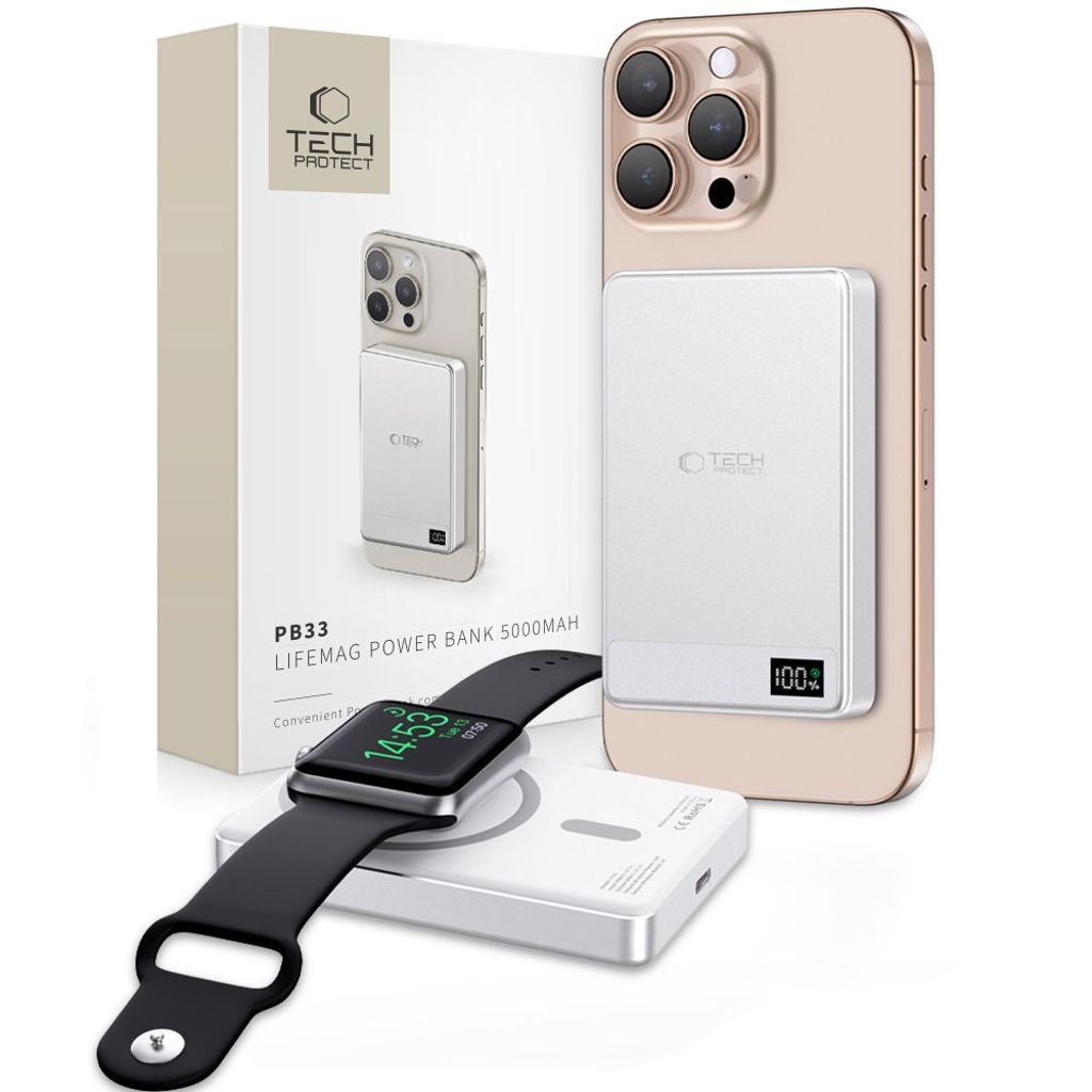 Powerbank Tech-Protect PB33 LifeMag MagSafe 5000mAh – sølv