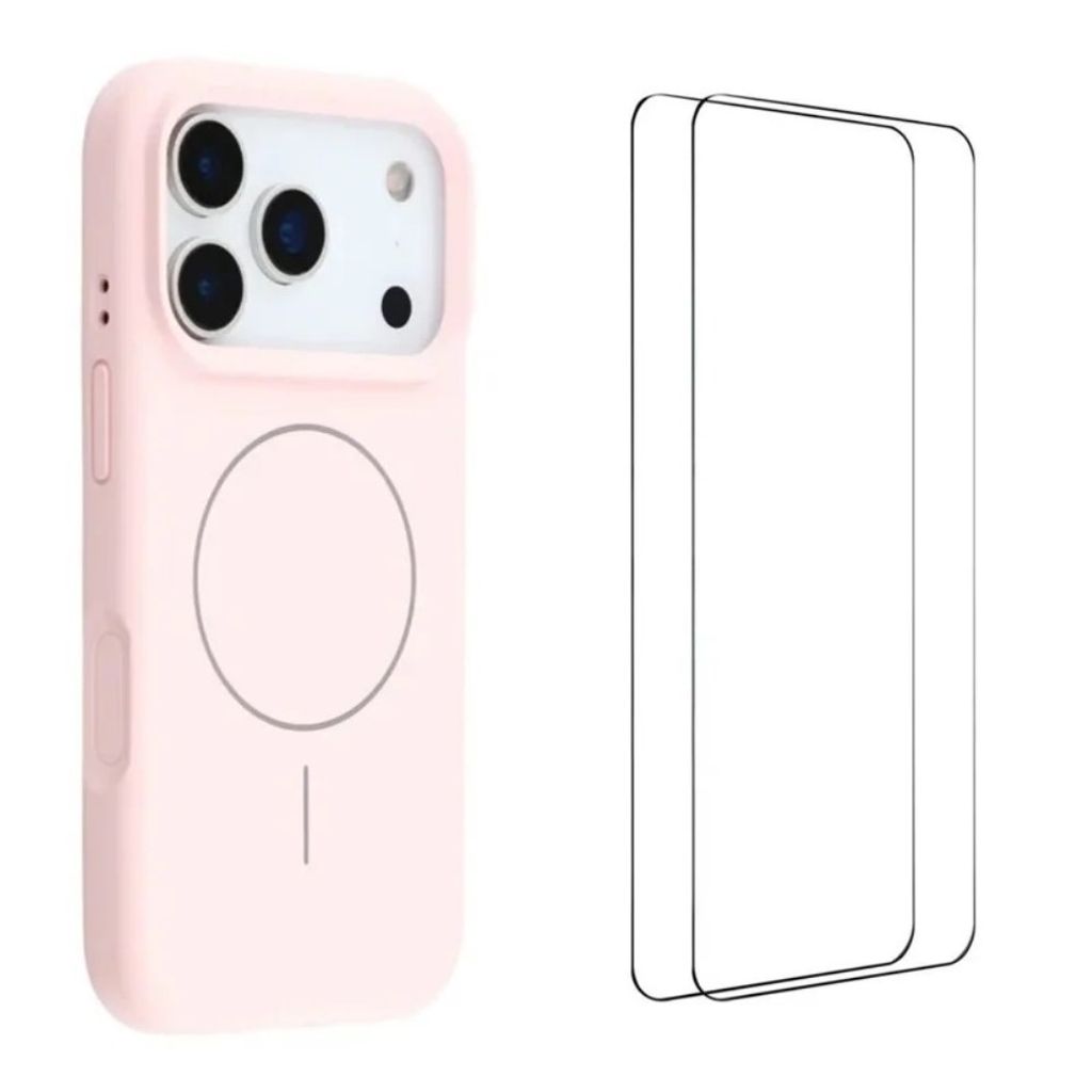 iPhone 18 Pro Max MagSafe -yhteensopiva kuori kahdella näytönsuojalla - pinkki