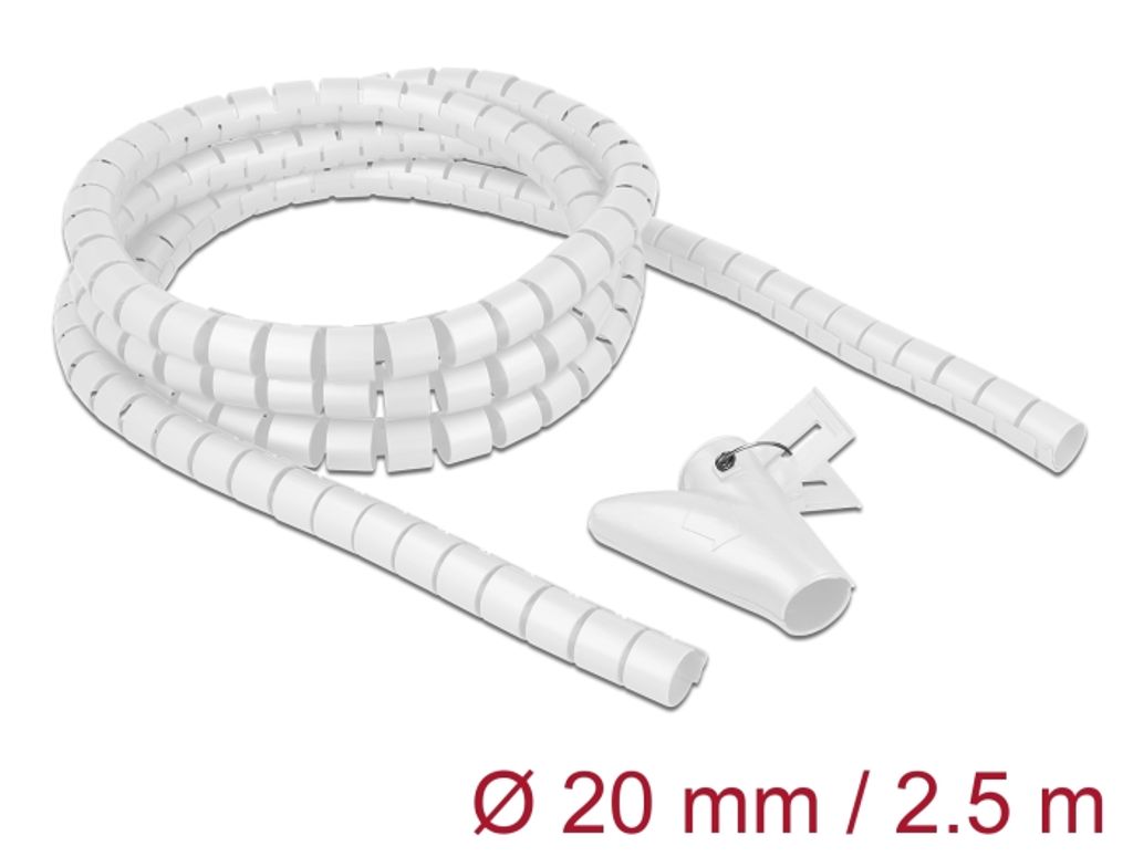 Delock spiralslange til kabelhåndtering med aftrækker, 2,5m x 20mm - hvid