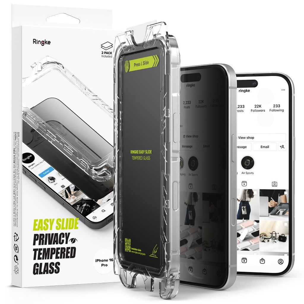 Ringke Easy Slide Privacy Glass 2-pack Skjermbeskytter til iPhone 16 Pro