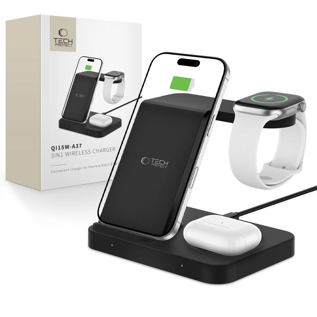 Tech-Protect QI15W-A37 3in1 Induction Wireless Charger 15W - Svart