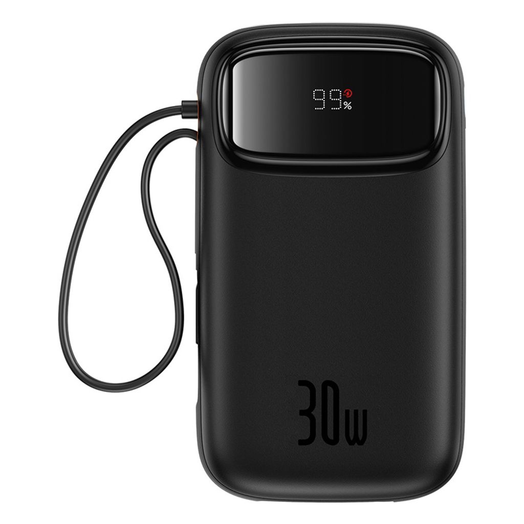 Baseus QPow 2 20000mAh 30W powerbank med 2 innebygde USB-C kabler – sort
