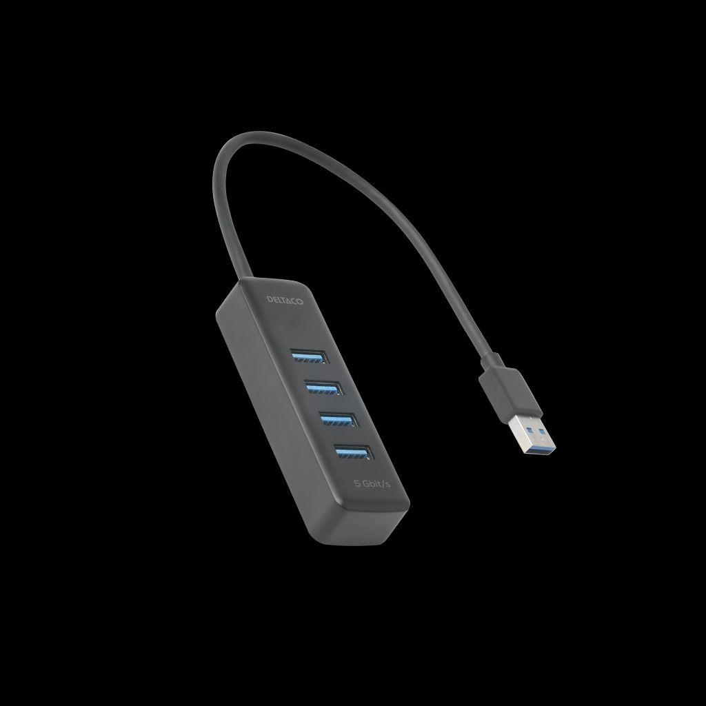 USB-A hub, 5 Gbit/s, 4x USB-A, slim - svart