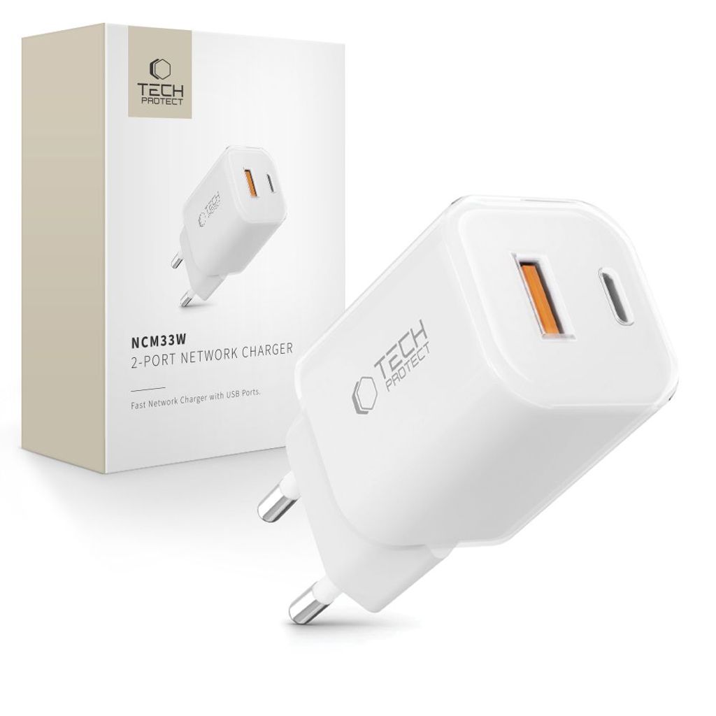 Tech-Protect NCM33W 2-port PD33W/QC3.0 wall charger - valkoinen