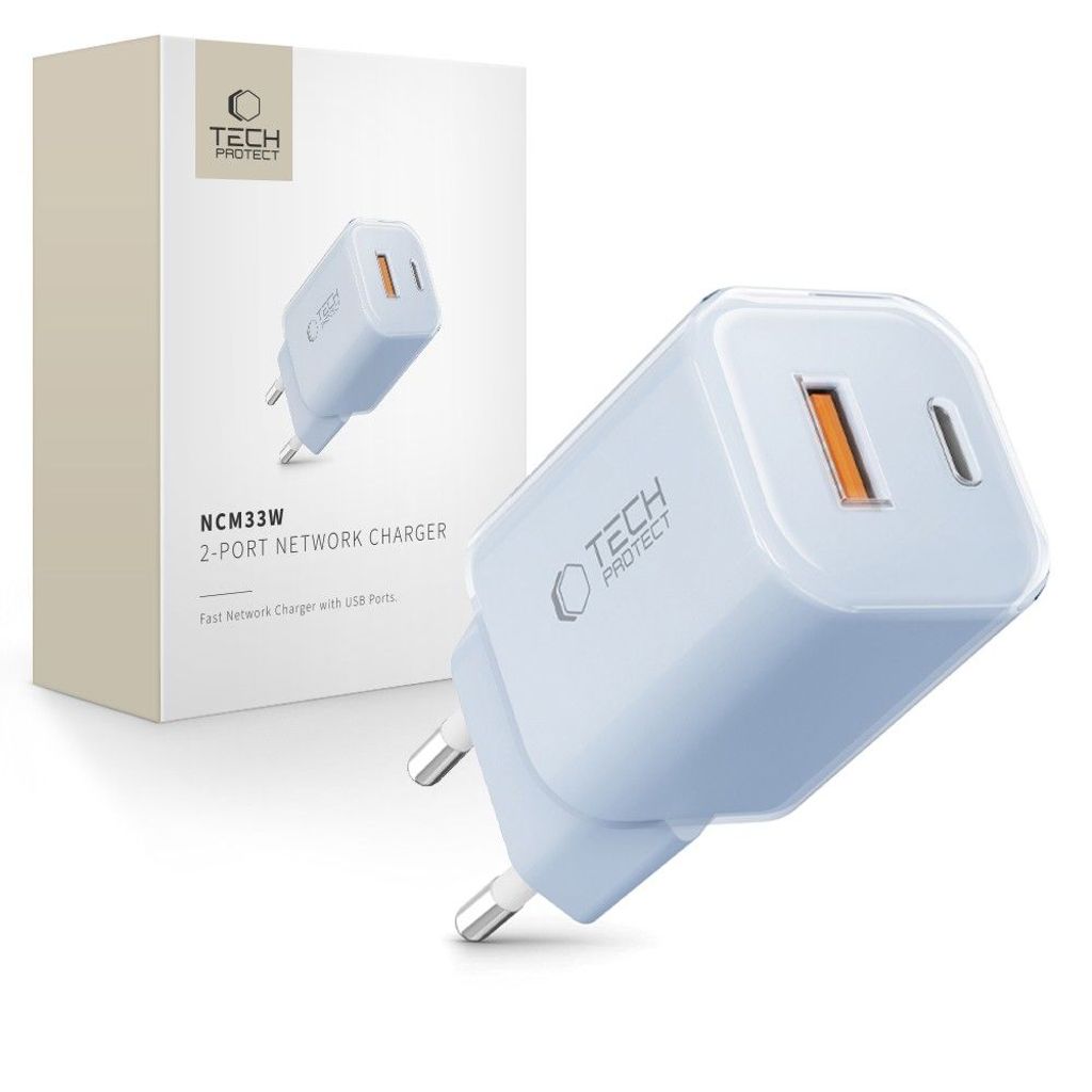 Tech-Protect NCM33W 2-portin PD33W/QC3.0 seinälaturi - sininen