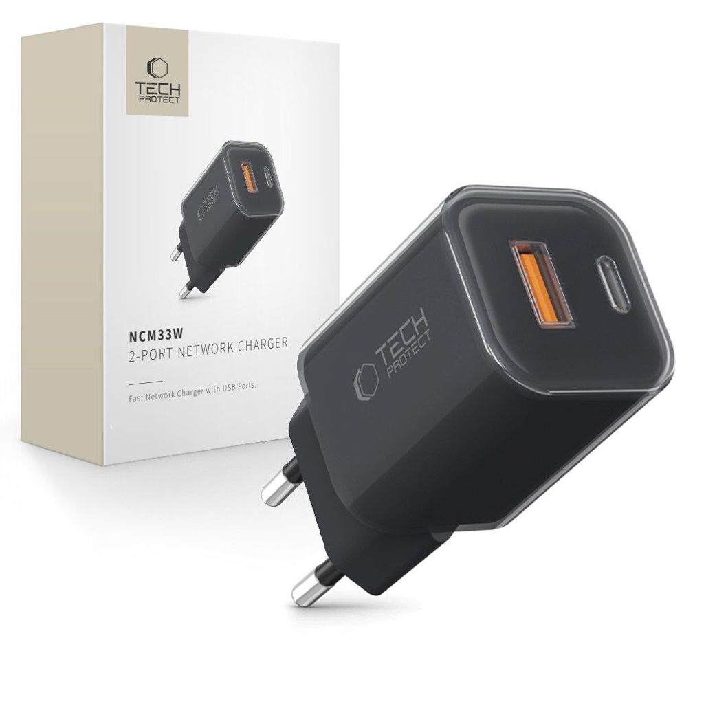 Tech-Protect NCM33W 2-port PD33W/QC3.0 -seinälaturi, musta