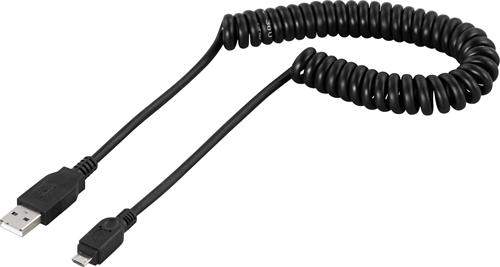 USB 2.0 kabel Typ A Hane - Typ Micro B Hane, 2m, spiral