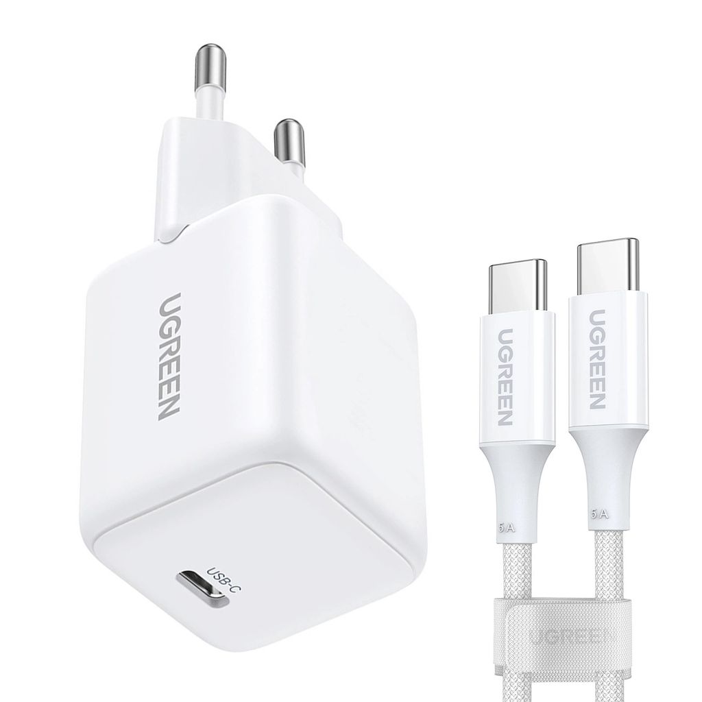 Ugreen X513 30W GaN vegglader USB-C + 1m USB-C kabel hvit