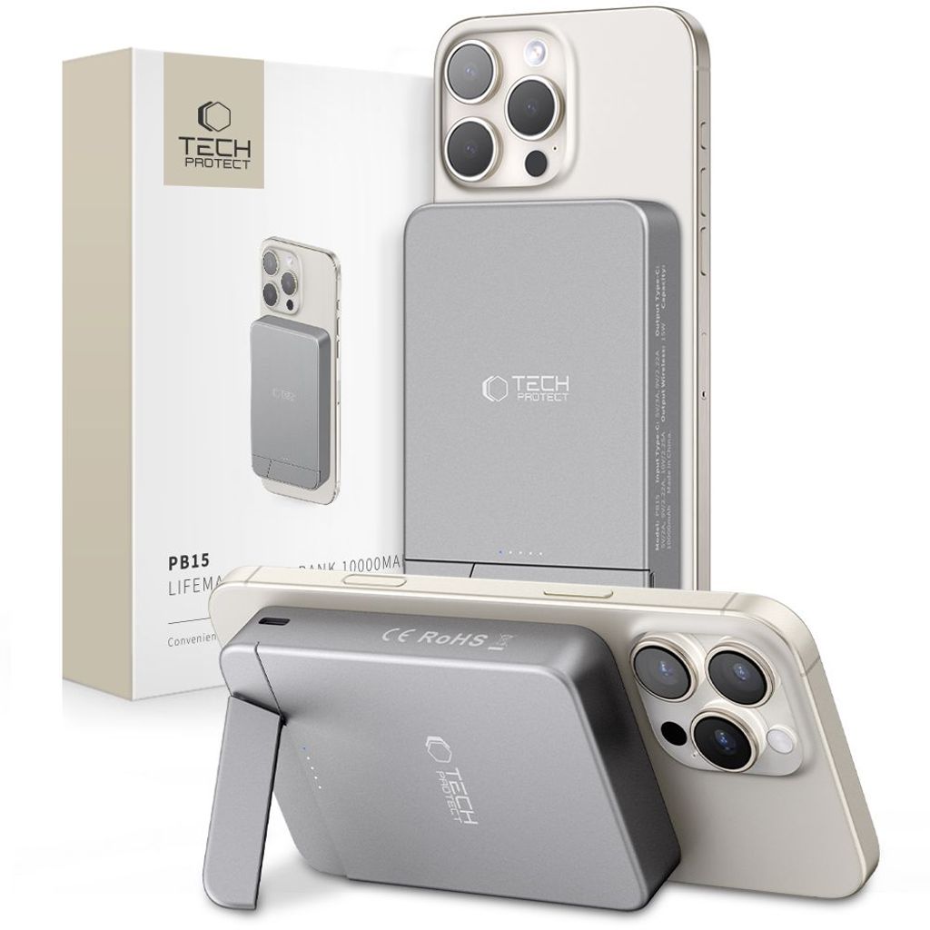Tech-Protect PB14 LifeMag MagSafe trådløs powerbank 10000 mAh – grå
