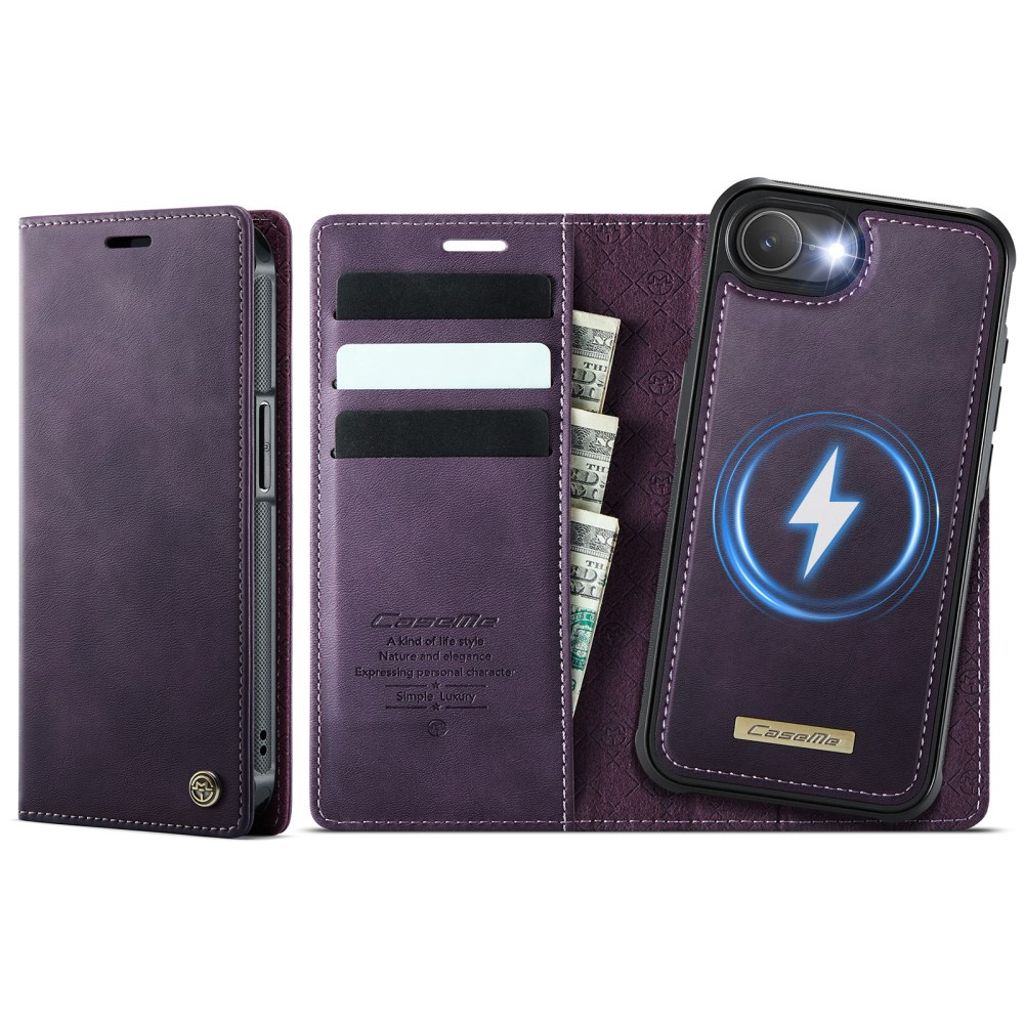 CASEME C49 Cover for iPhone 16e with Wallet, RFID Blocking & MagSafe – Purple