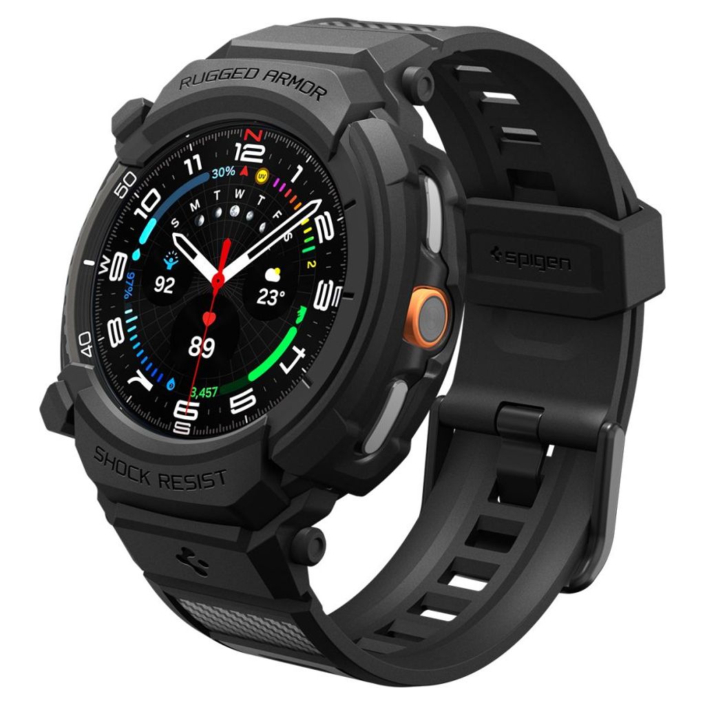 Spigen Rugged Armor Pro Klokkereim & Deksel til Samsung Galaxy Watch 8 Classic 46mm - Svart