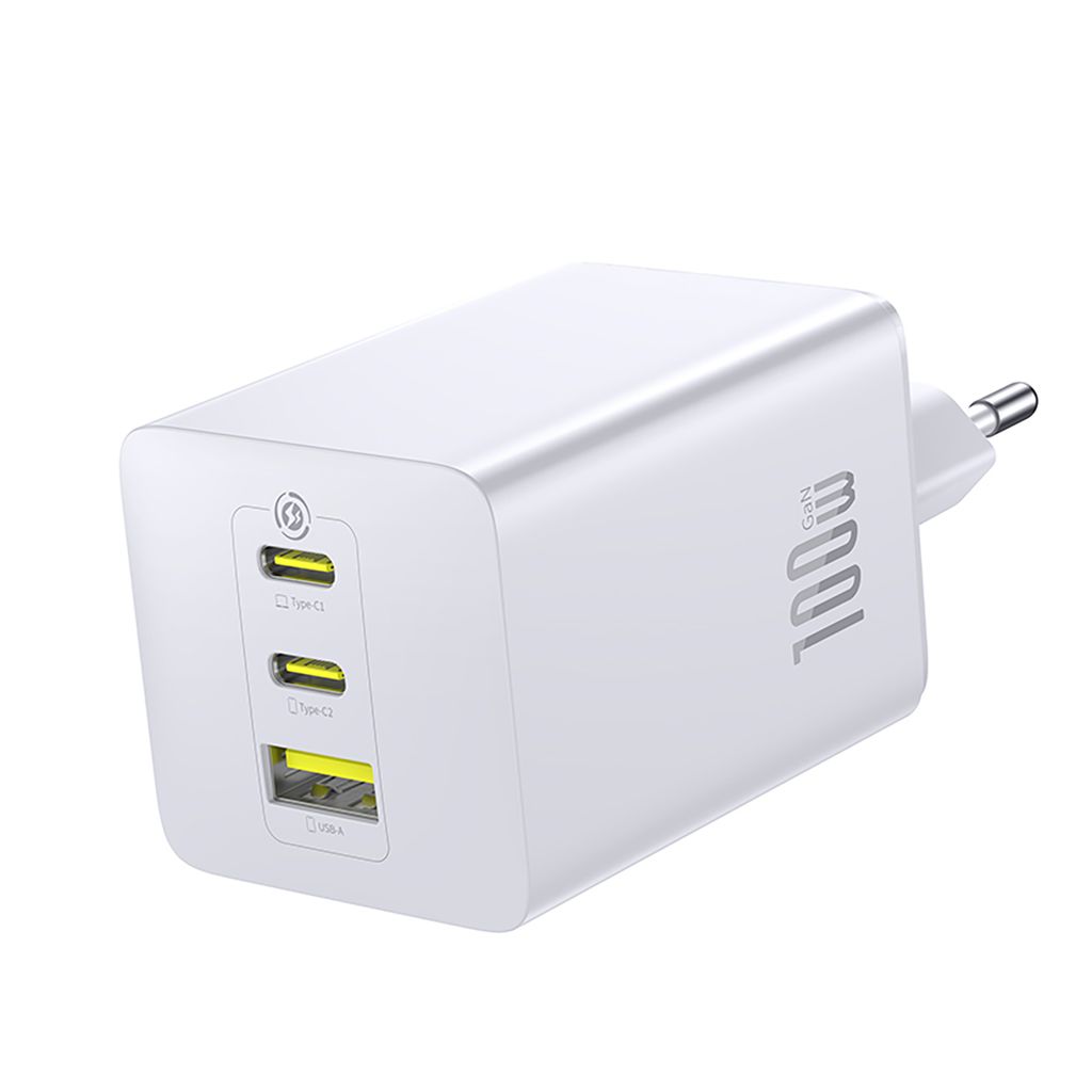Baseus EnerFill FE11 Väggladdare 100W – 2 x USB-C / USB-A – Vit