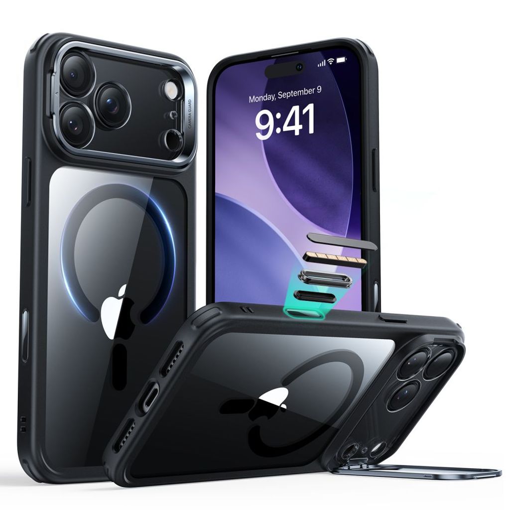 ESR Classic Hybrid Kickstand MagSafe Cover till iPhone 17 Pro Max - Sort/Gennemsigtig