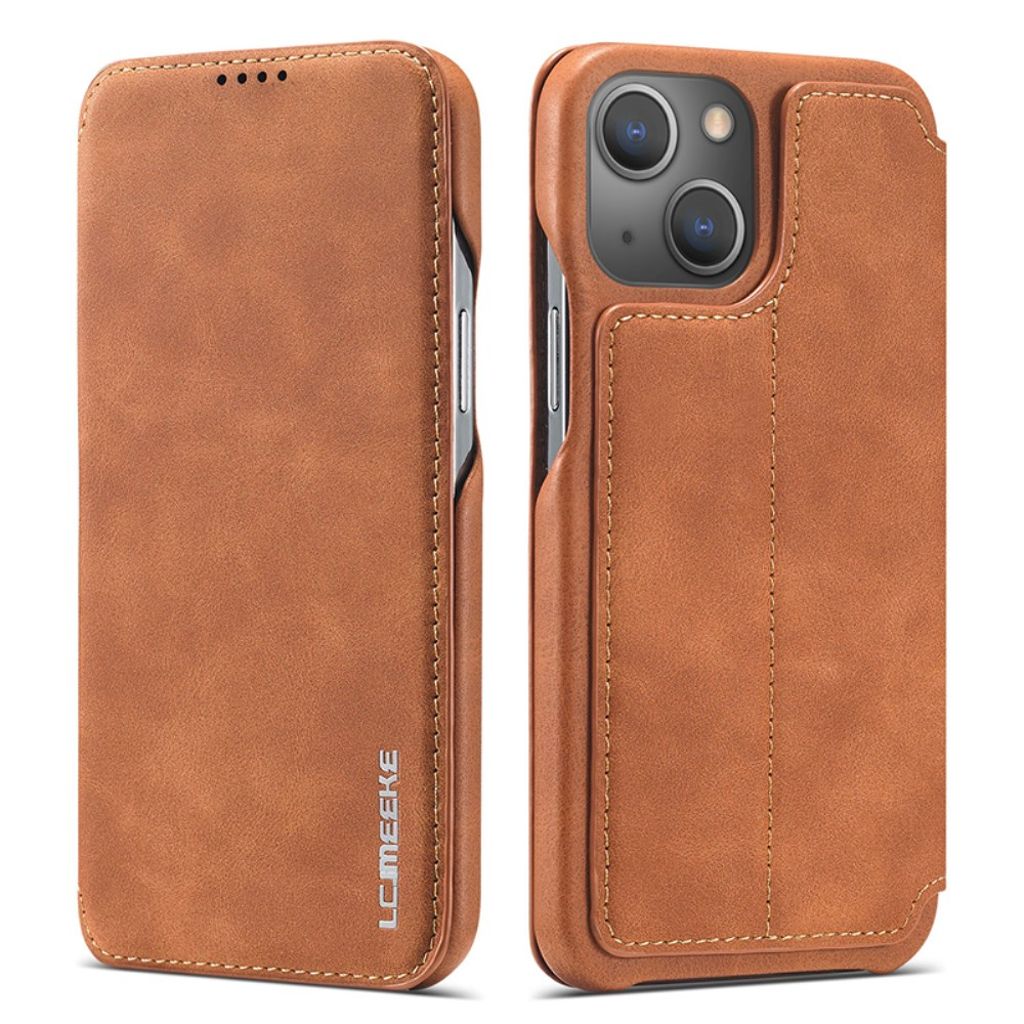 LC.IMEEKE iPhone 15 Plus Kotelo Jalusta - Ruskea