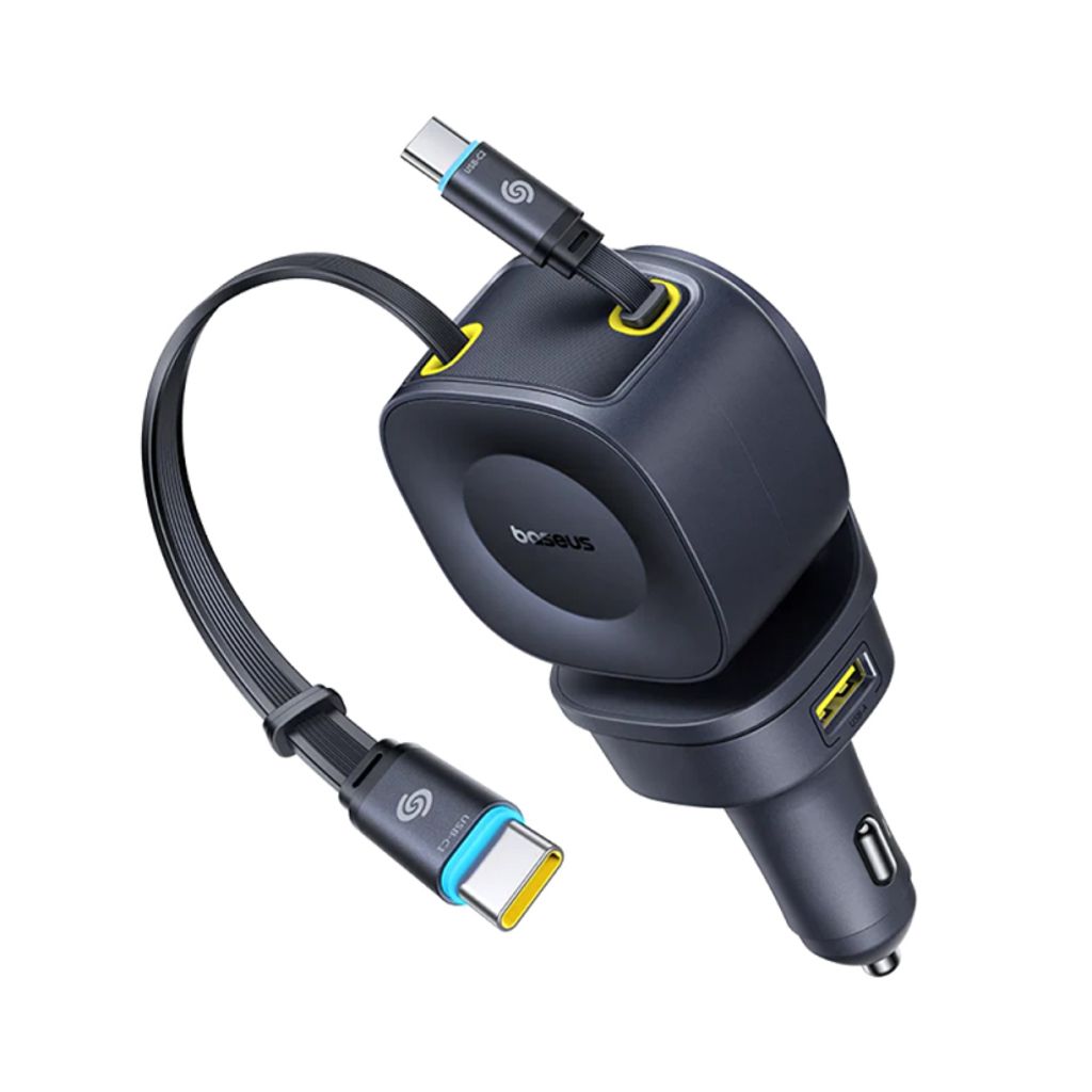Baseus PrimeTrip VR2 Max billaddare USB-A/USB-C med utdragbara kablar – Svart